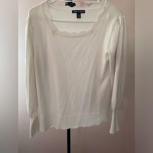 Cable & Gauge White Puff Sleeve Sweater